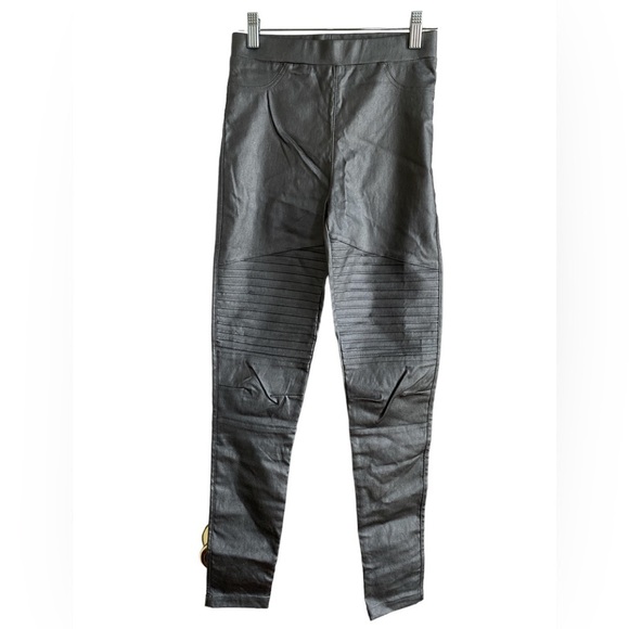 Oober Swank Faux Leather Metallic Silver Gray Moto Leggings - Small - Picture 1 of 7